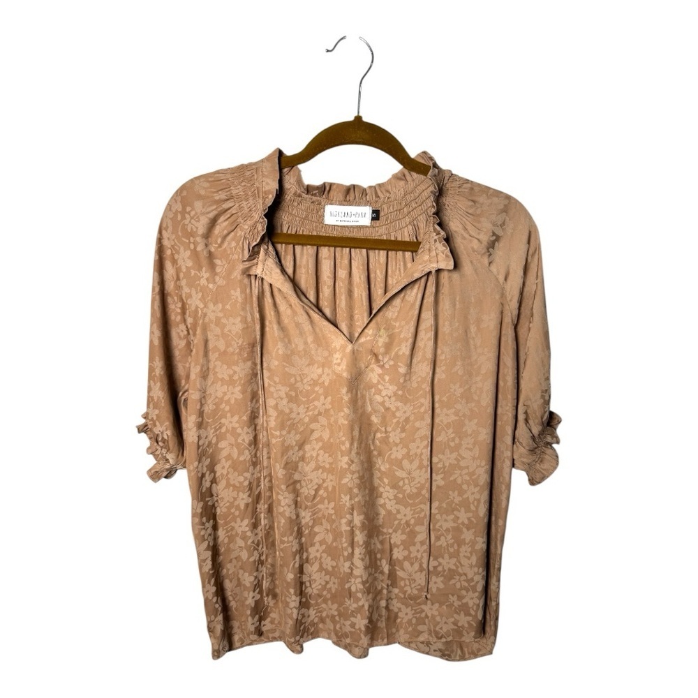 Highland + Park by Material Girls Latte Brown Floral Jacquard Blouse